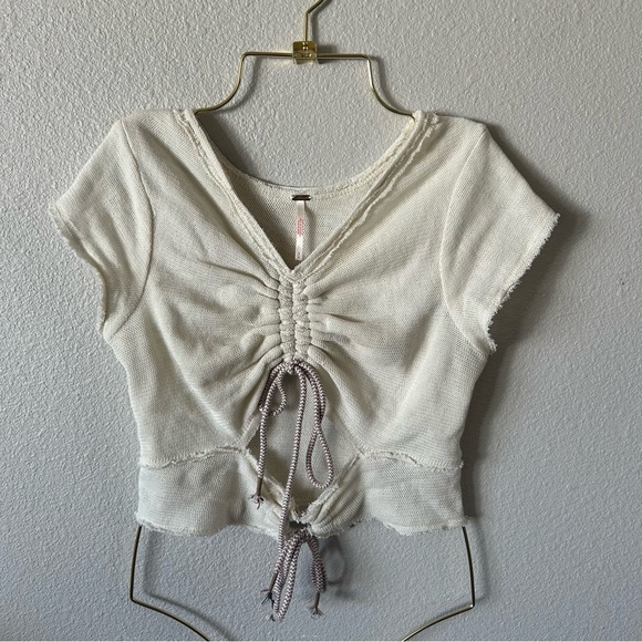 Free People Hot Mesh Tie Cutout Crop Top Tee - Picture 2 of 7